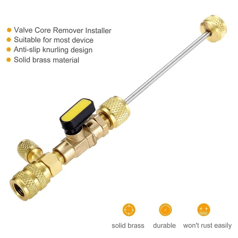HVAC Tool AC Schrader Valve Core Remover Installer Dual Size SAE Port Brass Tool For Refrigerant Ac 5