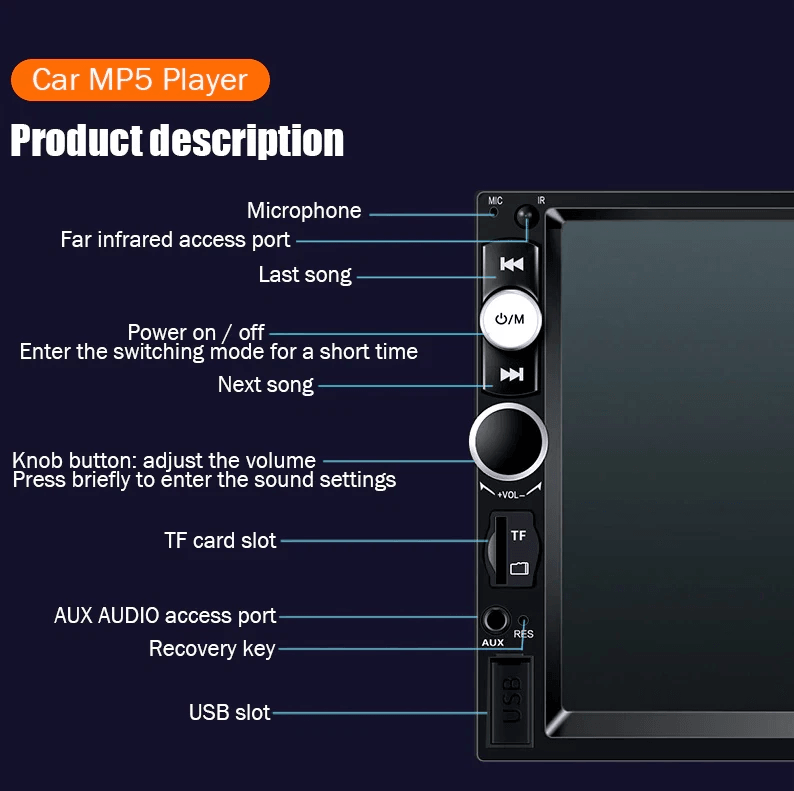Car Stereo MP5 Player Bluetooth Touchscreen Radio With Rearview Camera 2