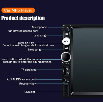 Car Stereo MP5 Player Bluetooth Touchscreen Radio With Rearview Camera 2