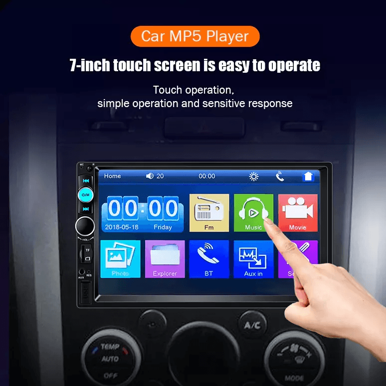 Car Stereo MP5 Player, Bluetooth Touchscreen Radio with Rearview Camera