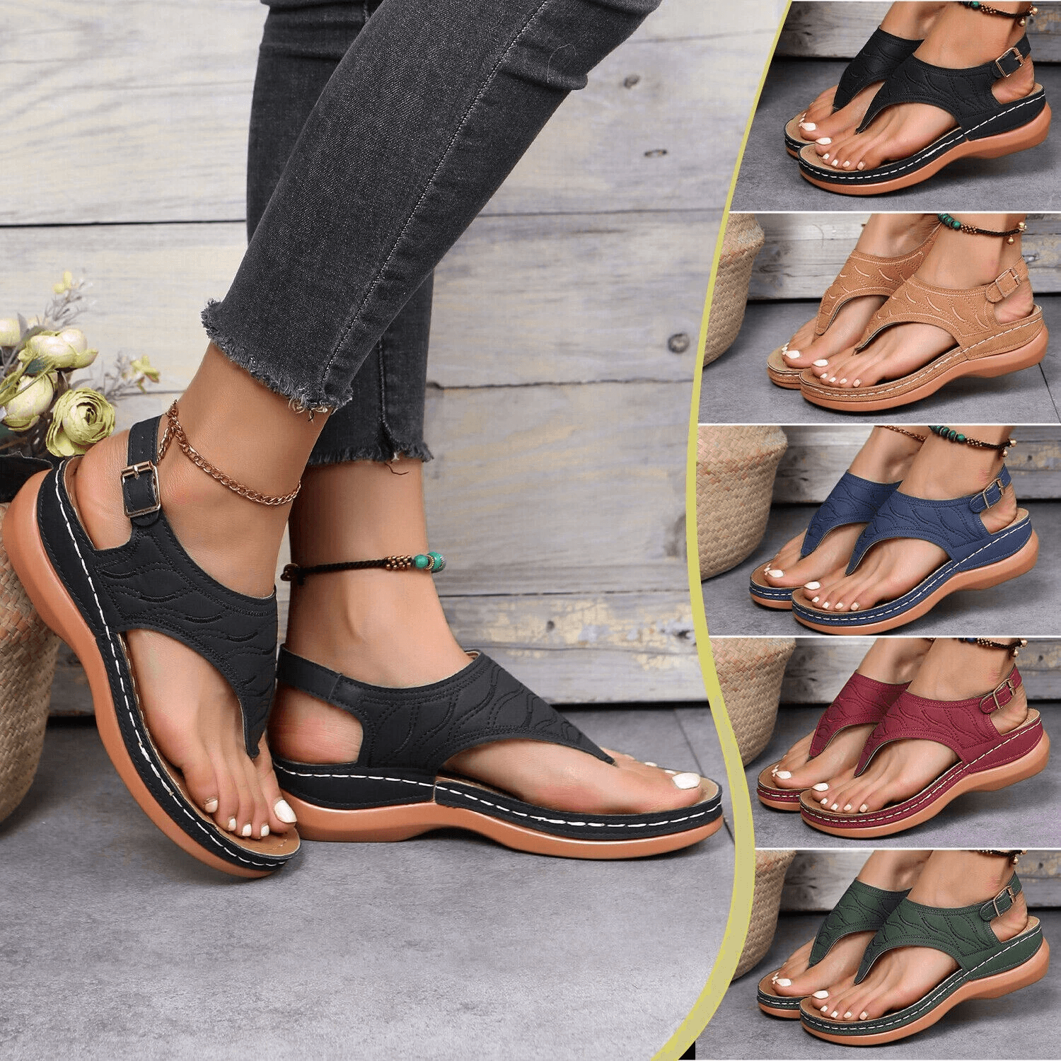 Women Orthopedic Sandals Casual Flat Shoes Flip Flops with Arch Support, Bunion Correction, Non-Slip Comfortable Slides