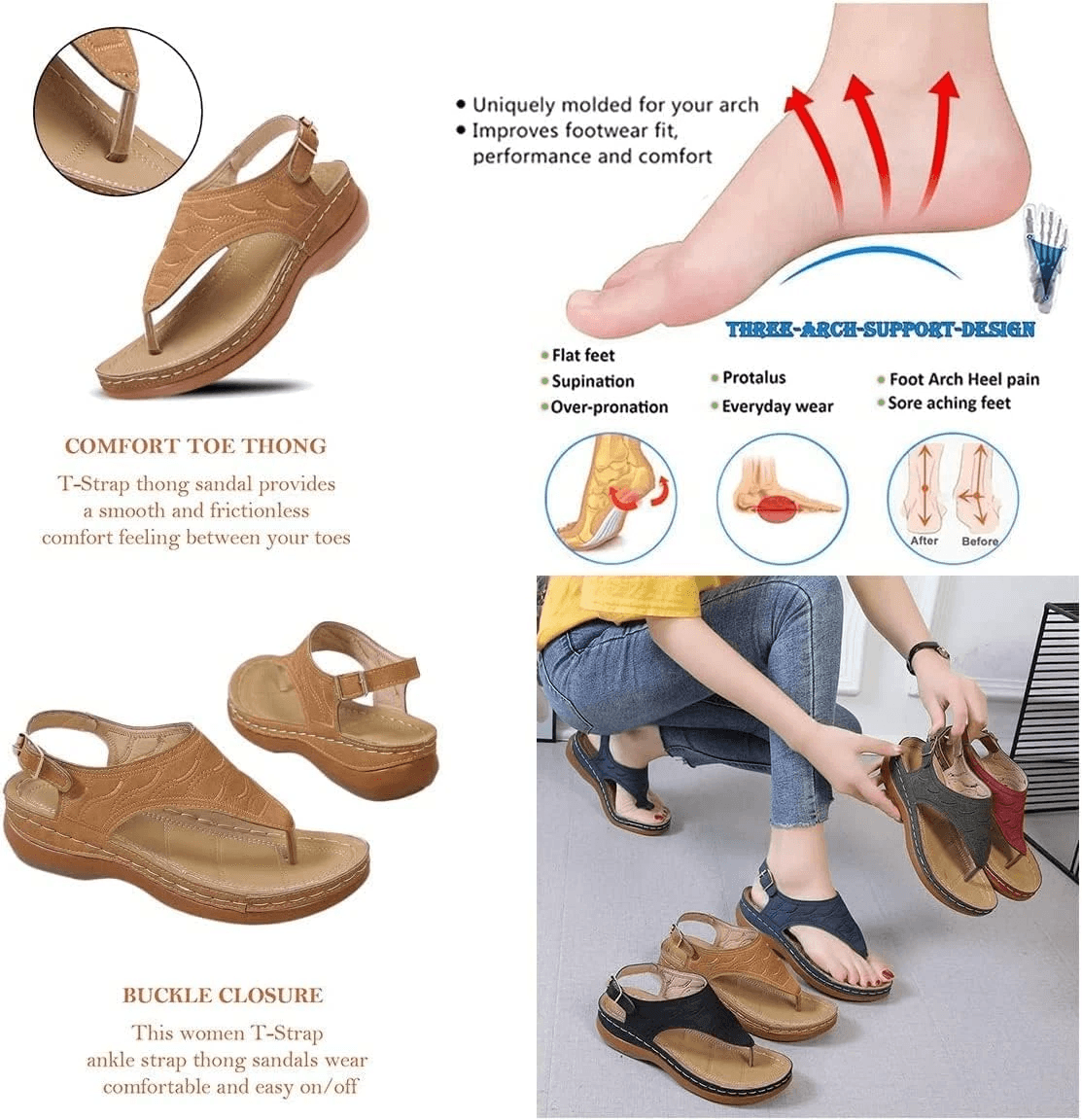 Women Orthopedic Sandals Casual Flat Shoes Flip Flops With Arch Support Bunion Correction NonSlip C 2