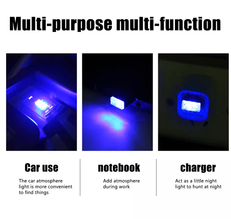 Mini Blue LED USB Car Interior Light Set Ambient Neon Atmosphere Lamps For Cars Laptops And Bedroom 14
