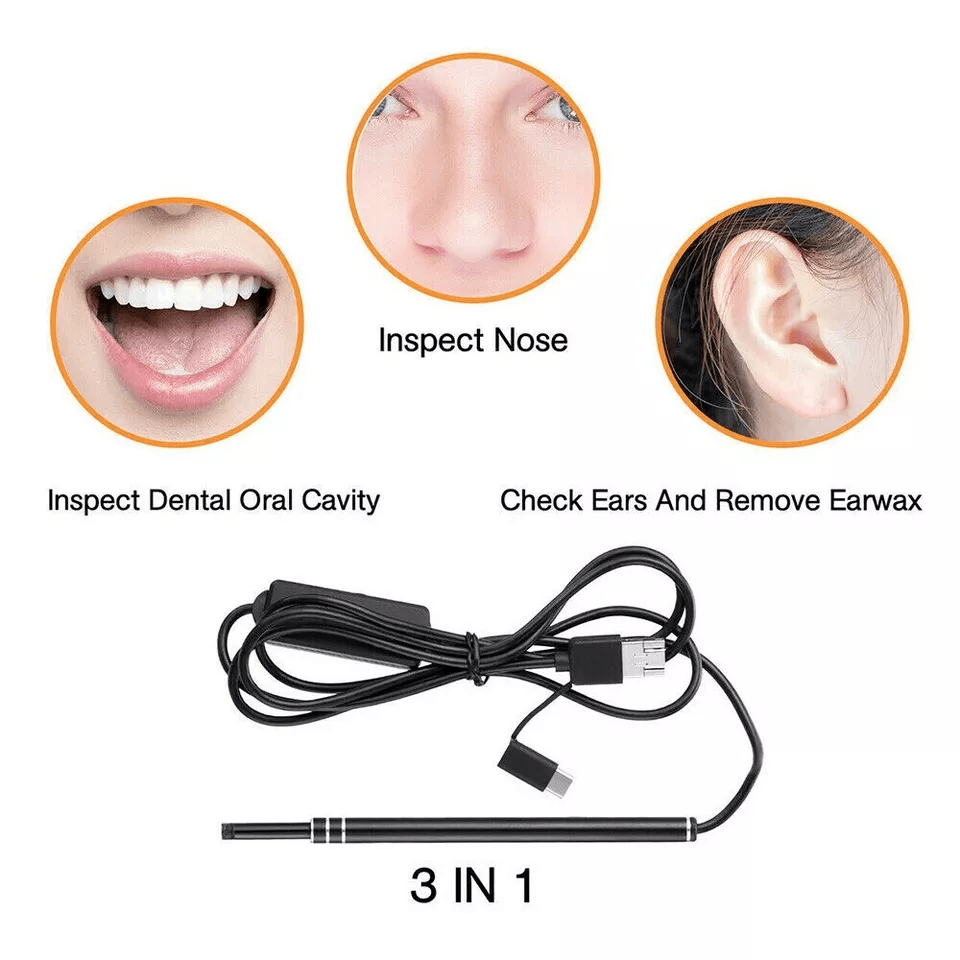 HD LED Ear Endoscope Otoscope Camera Tool Ear Wax Cleaning Camera Cleaner Removal Kit With USB Type 1