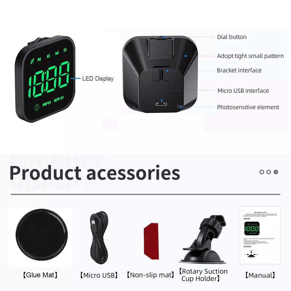 Digital Car HUD GPS Speedometer Head Up Display With MPHKMH Compass Overspeed Alarms Universal Fit  13