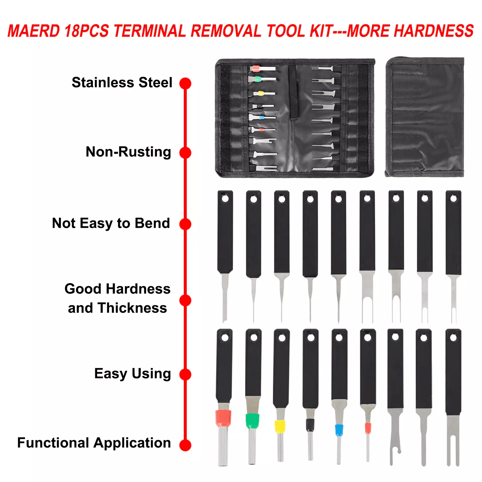 18Pcs Heavy Duty Car Terminal Removal Kit  Thick Wire Connector Pin Release Tool Set For Automotive 5