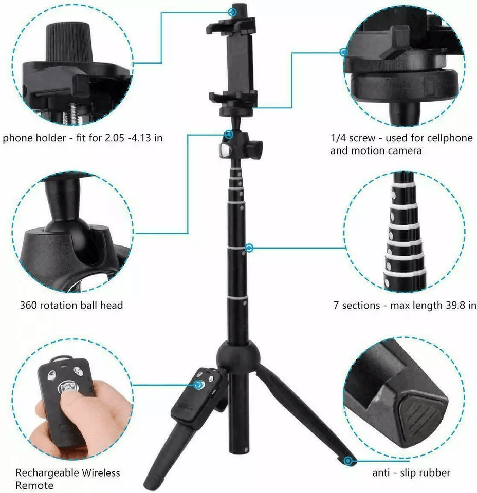 Selfie Stick Tripod With Bluetooth Remote For IPhone And Android Extendable Lightweight Portable Tr 7