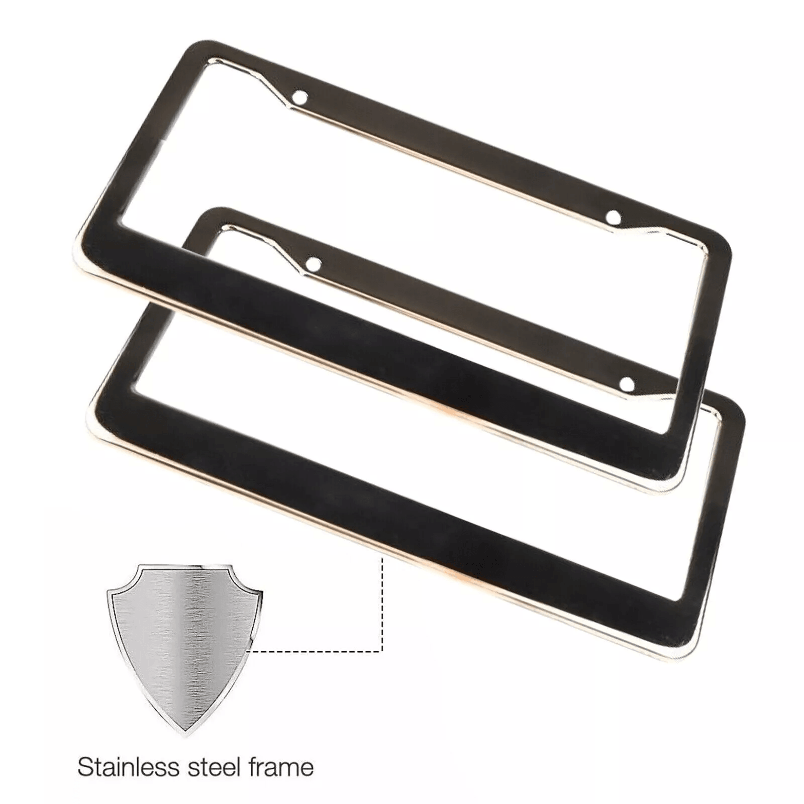 2PCS Chrome Stainless Steel License Plate Frame Set  RustProof Metal Tag Covers With Screw Caps For 2