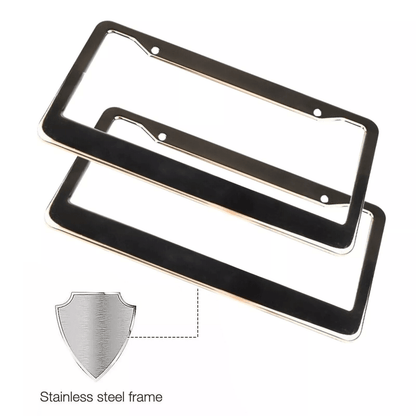 2PCS Chrome Stainless Steel License Plate Frame Set  RustProof Metal Tag Covers With Screw Caps For 2