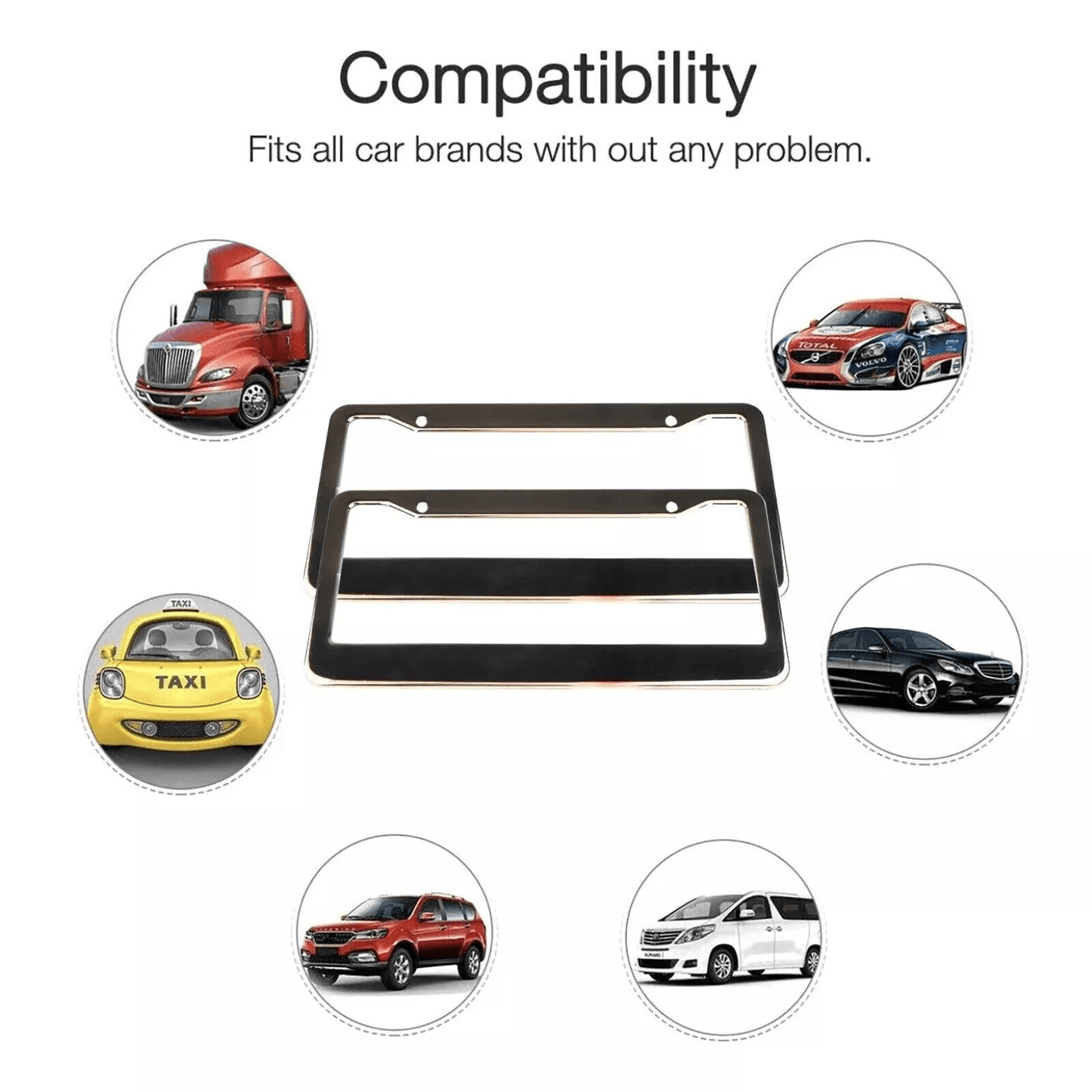2PCS Chrome Stainless Steel License Plate Frame Set  RustProof Metal Tag Covers With Screw Caps For 1