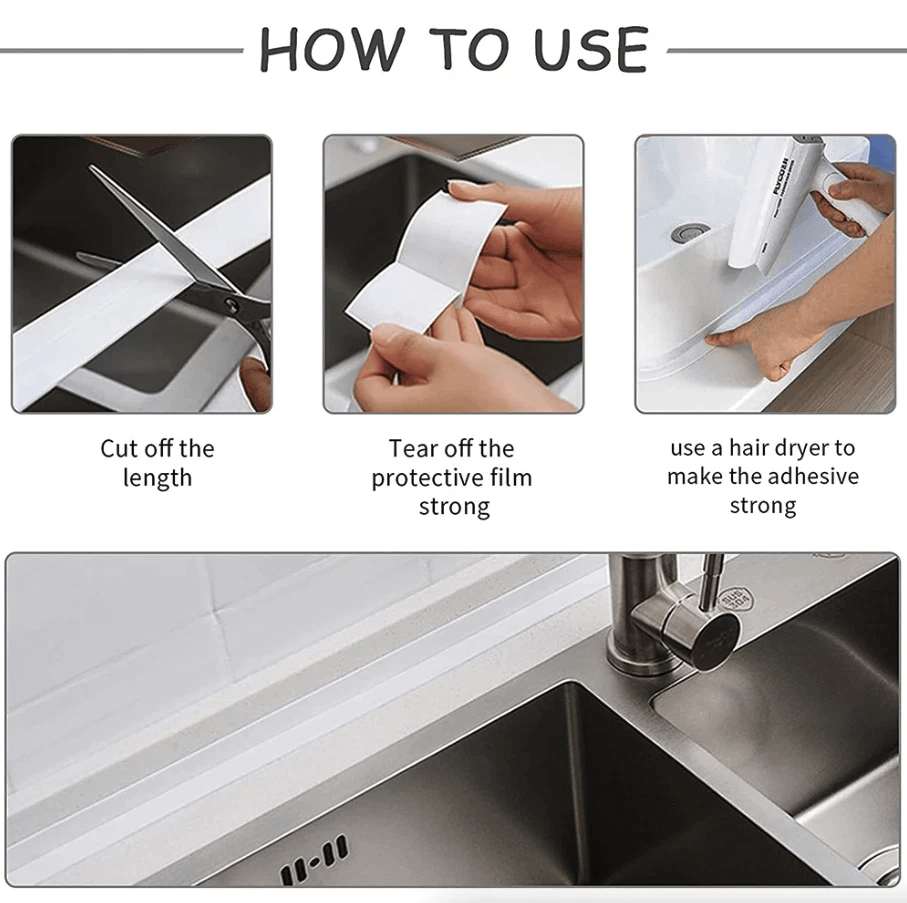 PVC Self Adhesive Caulk Sealing Strip Tape For Kitchen Wall Sink Toilet Waterproof Flexible Trim Fo 4