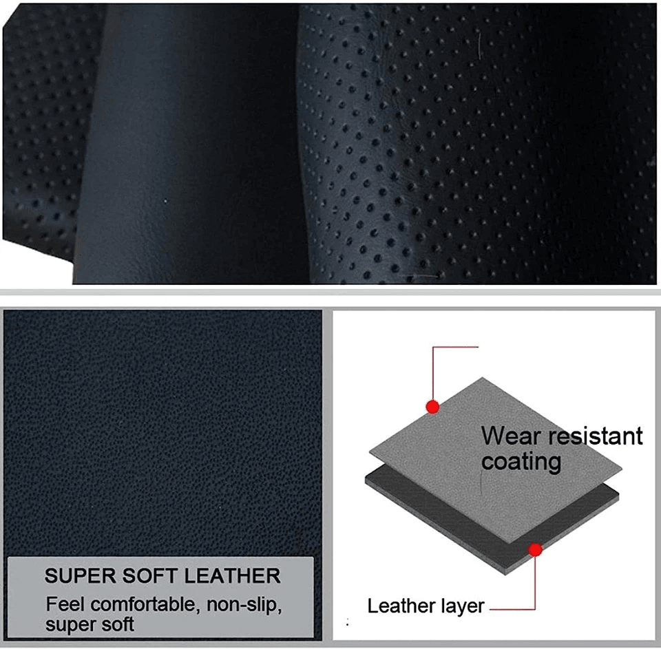 Genuine Leather DIY Car Steering Wheel Cover AntiSlip Black Universal Fit 4