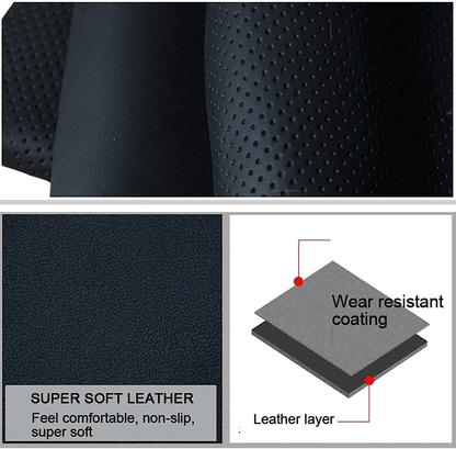 Genuine Leather DIY Car Steering Wheel Cover AntiSlip Black Universal Fit 4