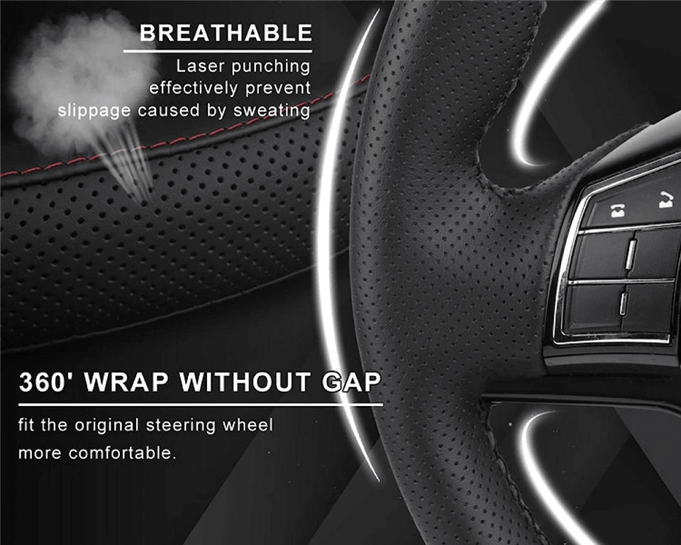 Genuine Leather DIY Car Steering Wheel Cover AntiSlip Black Universal Fit 1