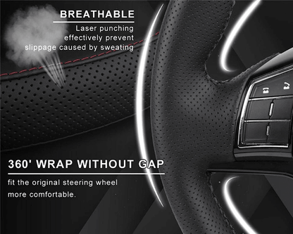 Genuine Leather DIY Car Steering Wheel Cover AntiSlip Black Universal Fit 1