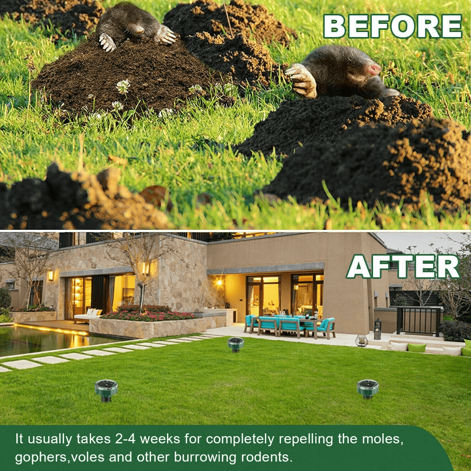 Solar Powered Ultrasonic Mole Repellent Stakes Waterproof Animal Pest Deterrent For Gophers Mice Sn 14