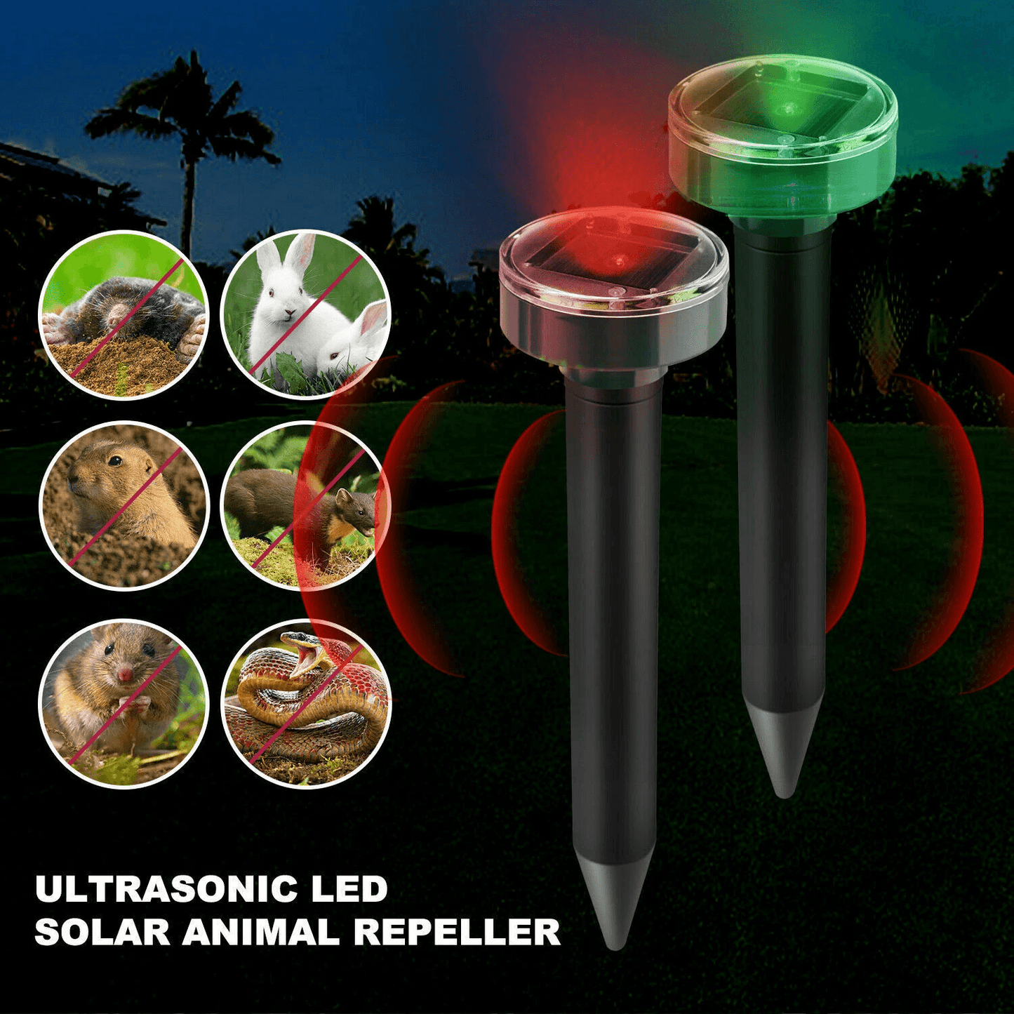 Solar Powered Ultrasonic Mole Repellent Stakes Waterproof Animal Pest Deterrent For Gophers Mice Sn 1