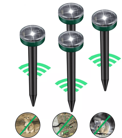 Solar Powered Ultrasonic Mole Repellent Stakes Waterproof Animal Pest Deterrent For Gophers Mice Sn 3