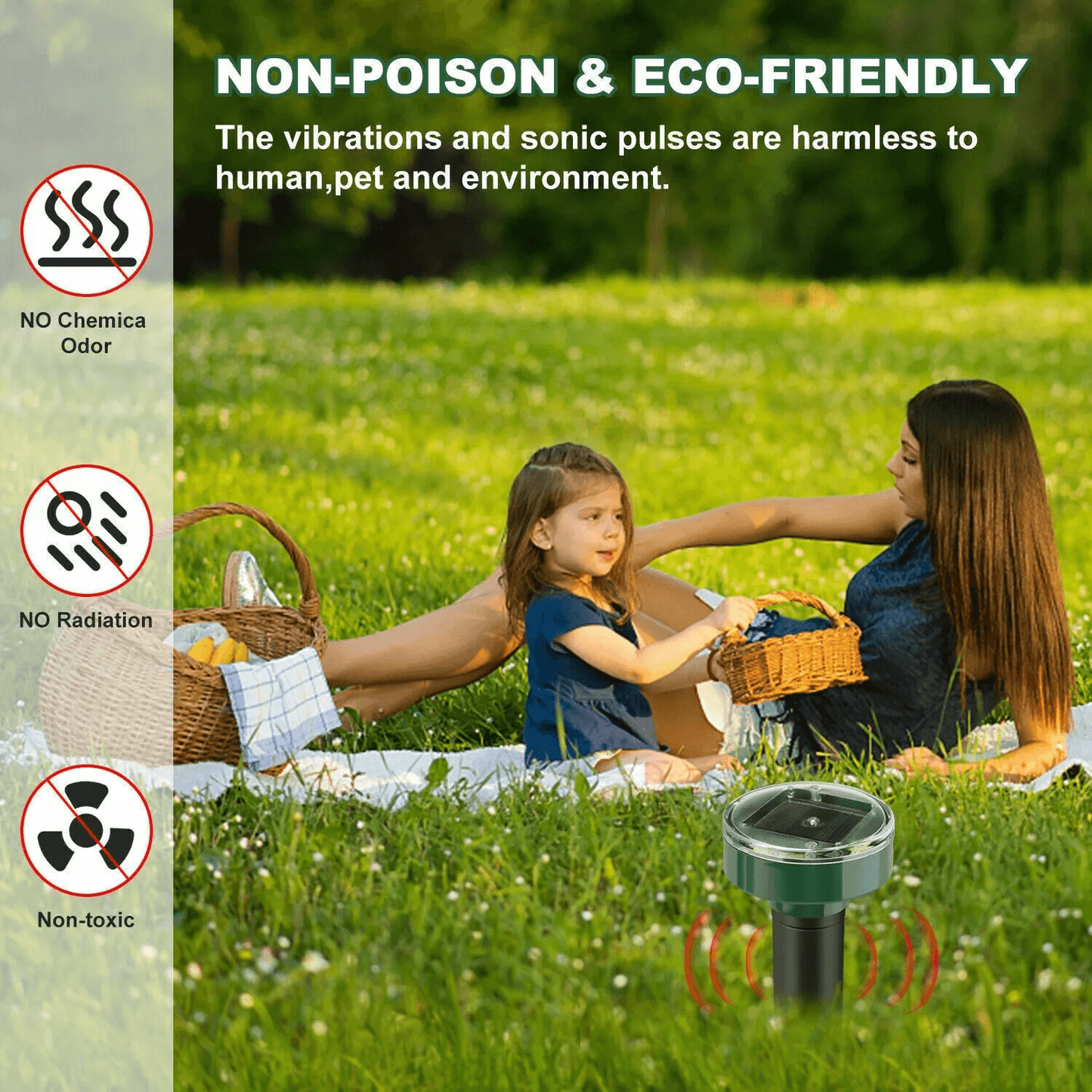 Solar Powered Ultrasonic Mole Repellent Stakes Waterproof Animal Pest Deterrent For Gophers Mice Sn 7