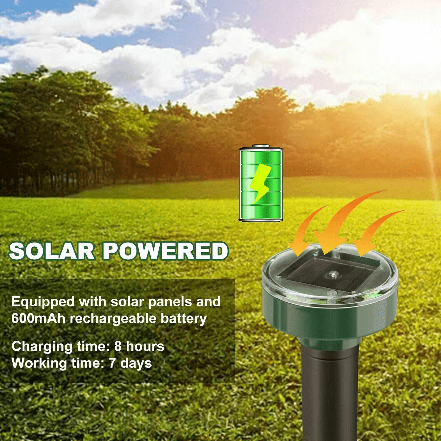Solar Powered Ultrasonic Mole Repellent Stakes Waterproof Animal Pest Deterrent For Gophers Mice Sn 5