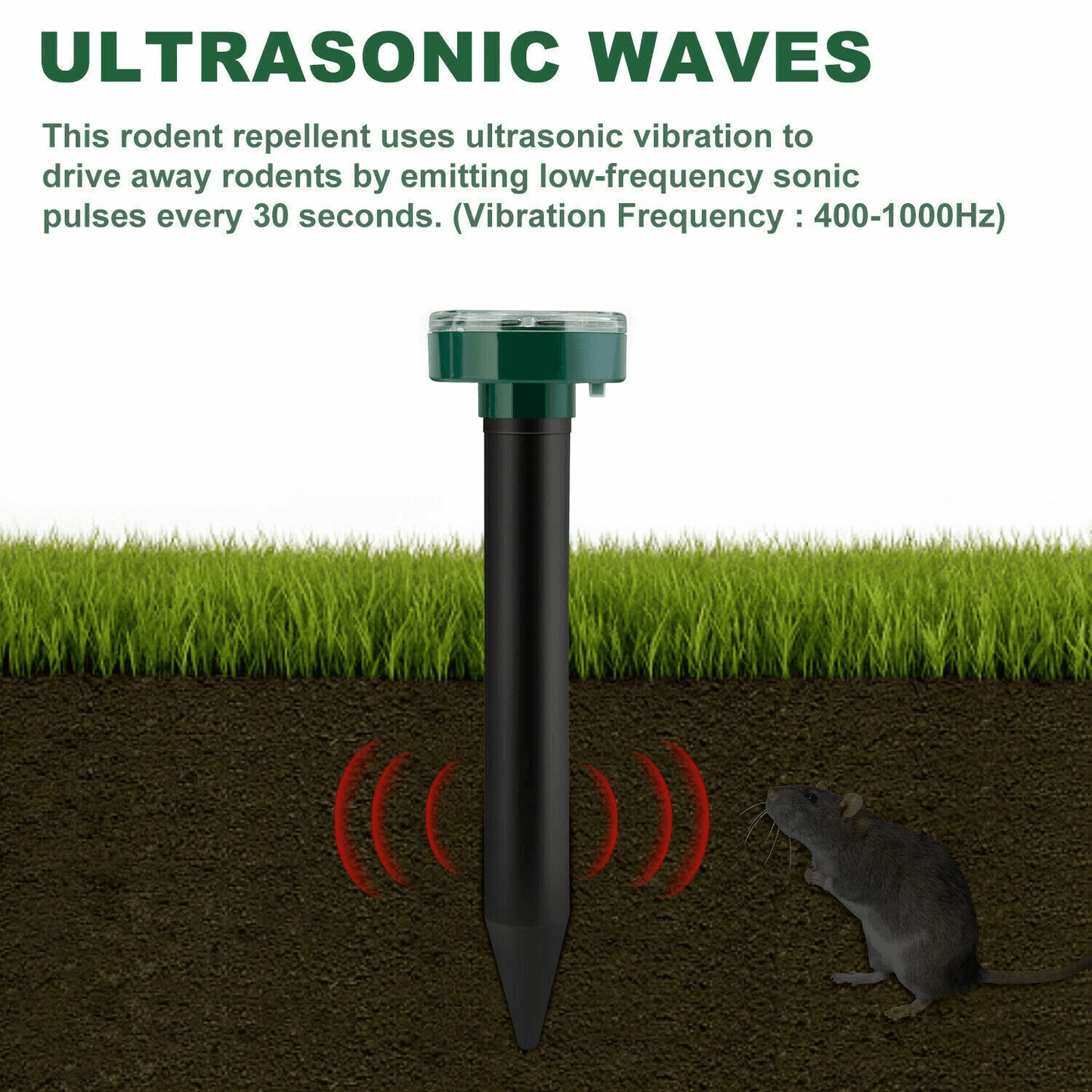 Solar Powered Ultrasonic Mole Repellent Stakes Waterproof Animal Pest Deterrent For Gophers Mice Sn 4