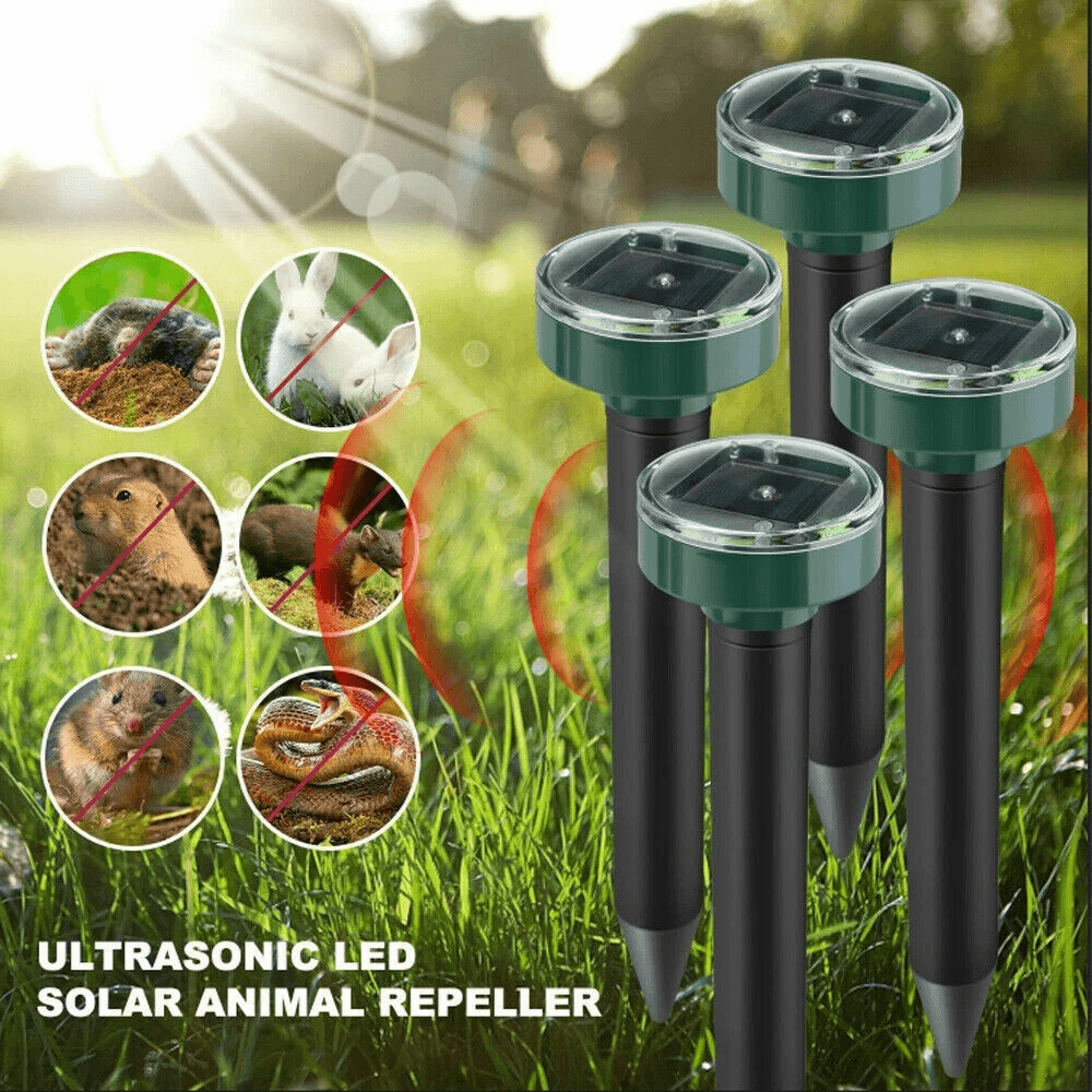 Solar Powered Ultrasonic Mole Repellent Stakes Waterproof Animal Pest Deterrent for Gophers, Mice, Snakes, and Voles