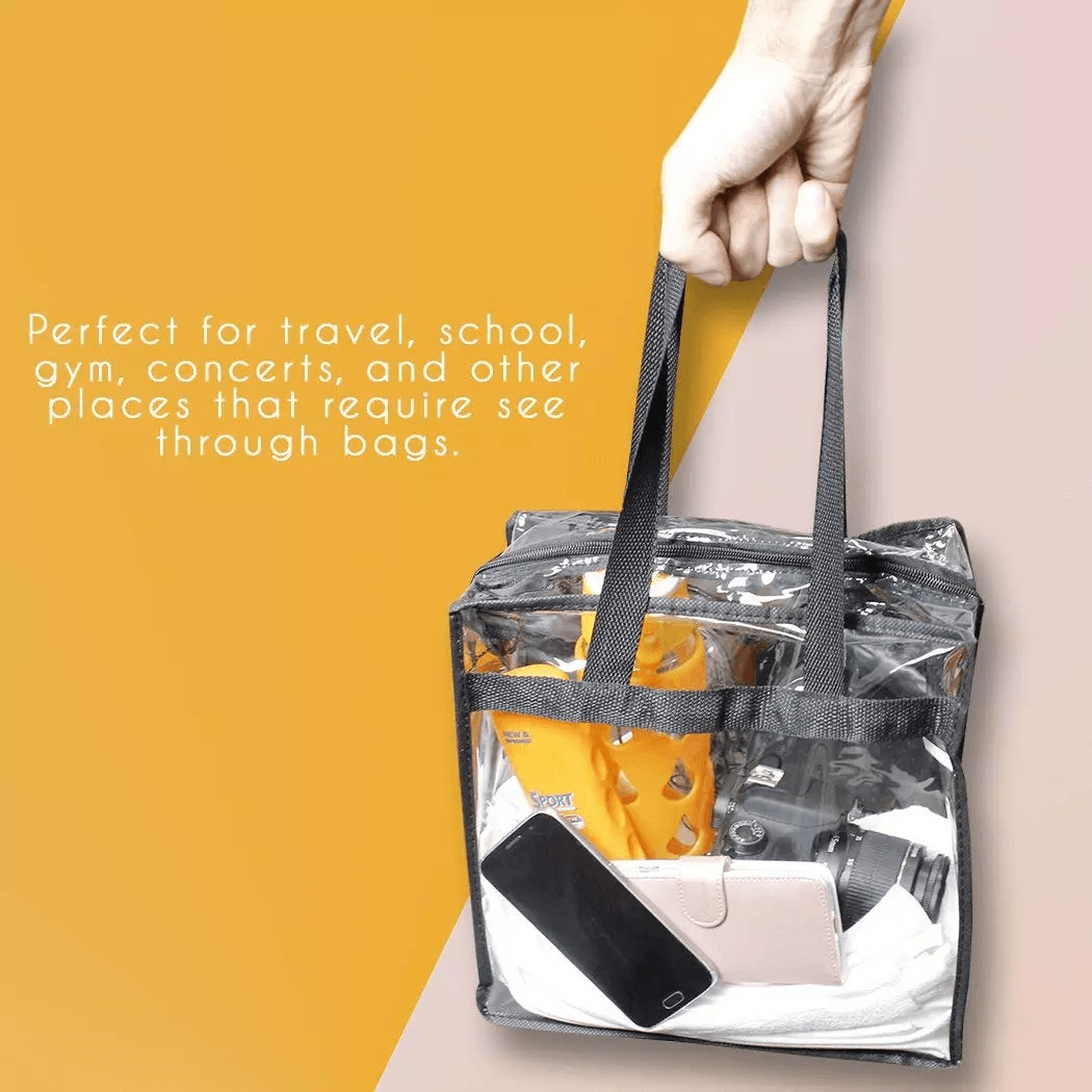 2x Clear PVC Tote Bag Women Large Transparent Handbag Zip Purse Stadium Security 2
