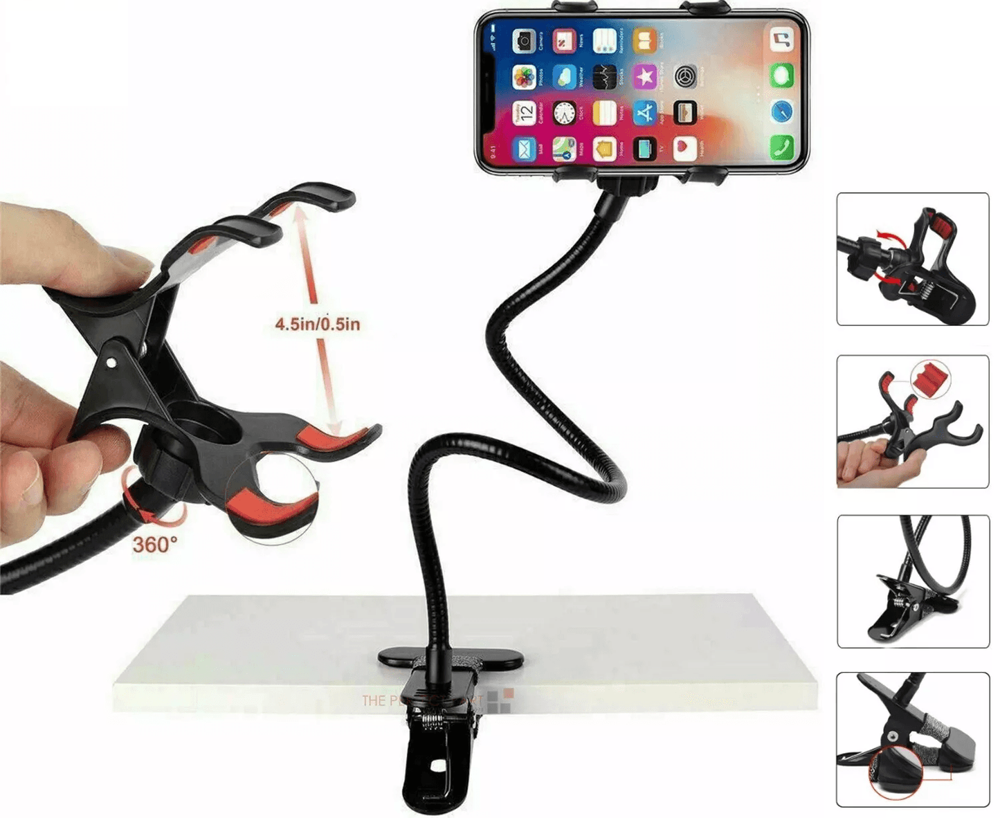 Flexible Gooseneck Mobile Phone Holder, Universal Lazy Bed Desk Table Clip Mount Stand for Smartphones, GPS, MP3 & More