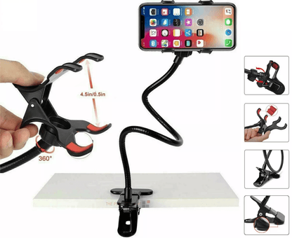 Flexible Gooseneck Mobile Phone Holder, Universal Lazy Bed Desk Table Clip Mount Stand for Smartphones, GPS, MP3 & More