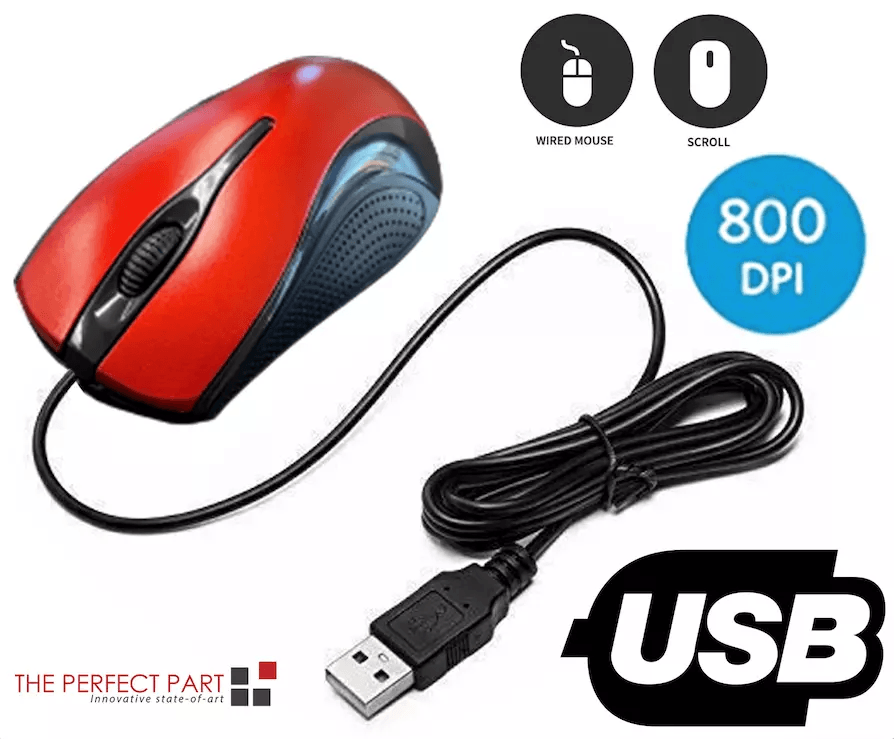 USB 2.0 Optical Wired Mouse with Silent Scroll Wheel for PC Laptop Notebook Desktop Ergonomic Red Mice with 800 DPI