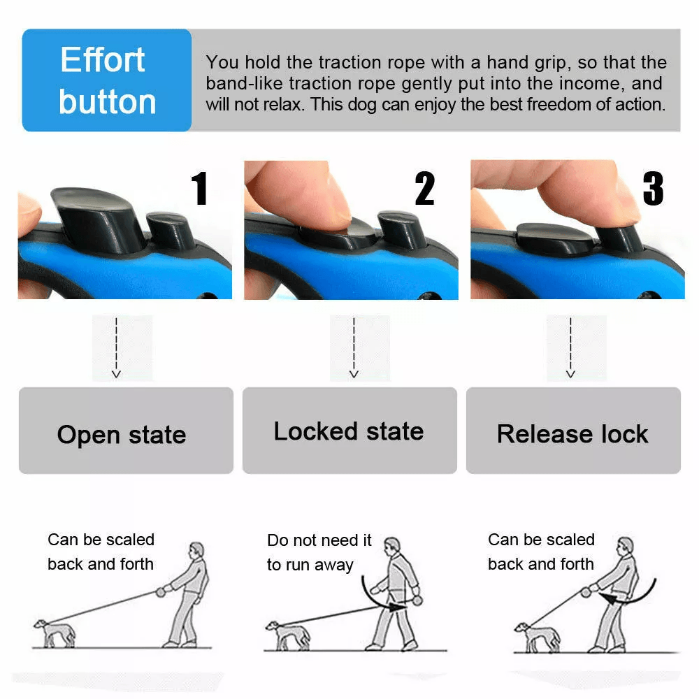165FT Automatic Retractable Dog Leash With Lock Durable TangleFree Pet Collar Walking Lead For Medi 4