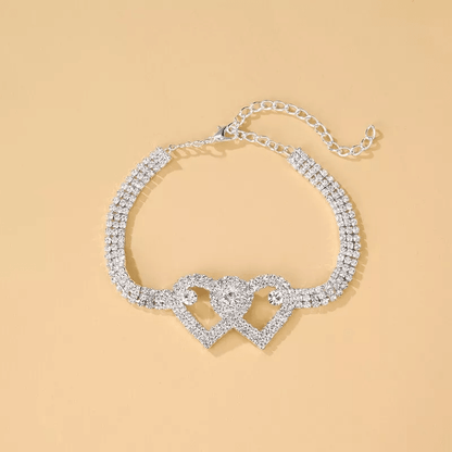Double Heart Anklet Bracelet Love Barefoot Chain With Bling Crystal Accents Adjustable Silver Ankle 5