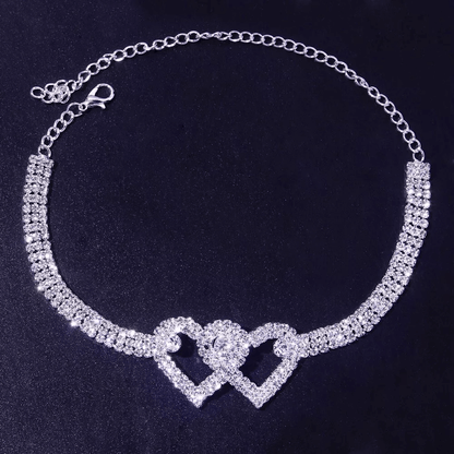 Double Heart Anklet Bracelet Love Barefoot Chain With Bling Crystal Accents Adjustable Silver Ankle 8