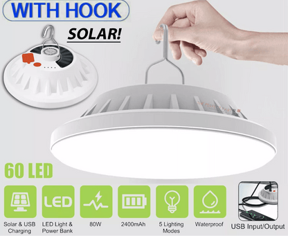 Rechargeable LED Outdoor Camping Tent Light, USB & Solar Powered Lantern Lamp for Hiking, Emergency, and Survival Gear