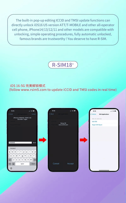 RSIM18 Nano Unlock Card For IPhone 14131211 Pro Max XR Compatible With IOS 16 8