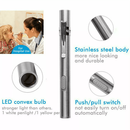 Stainless Steel Torch Pen Light USB Rechargeable LED Mini Tactical Flashlight For Emergency Inspect 8