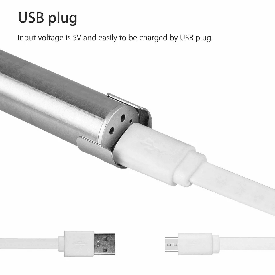Stainless Steel Torch Pen Light USB Rechargeable LED Mini Tactical Flashlight For Emergency Inspect 7
