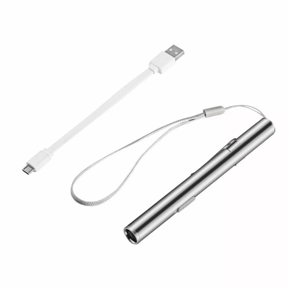 Stainless Steel Torch Pen Light USB Rechargeable LED Mini Tactical Flashlight For Emergency Inspect 11
