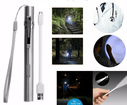 Stainless Steel Torch Pen Light, USB Rechargeable LED Mini Tactical Flashlight for Emergency, Inspection, and Gift Use