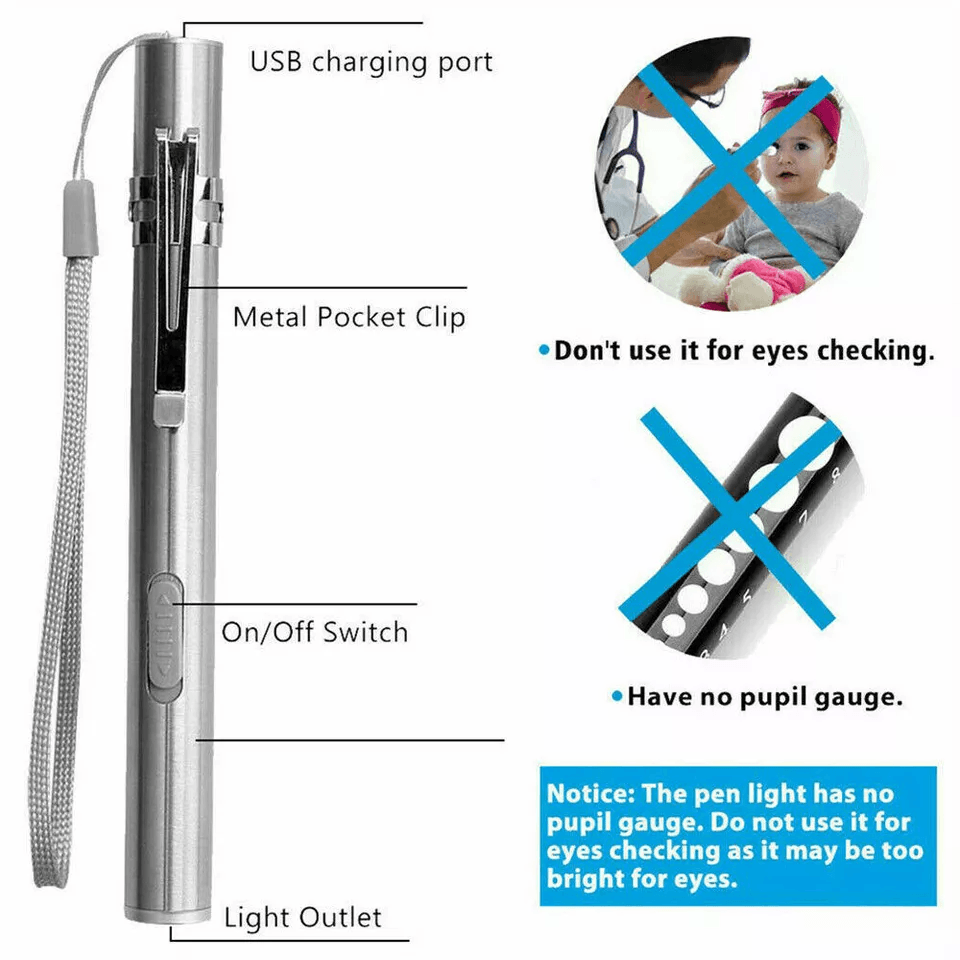 Stainless Steel Torch Pen Light USB Rechargeable LED Mini Tactical Flashlight For Emergency Inspect 3