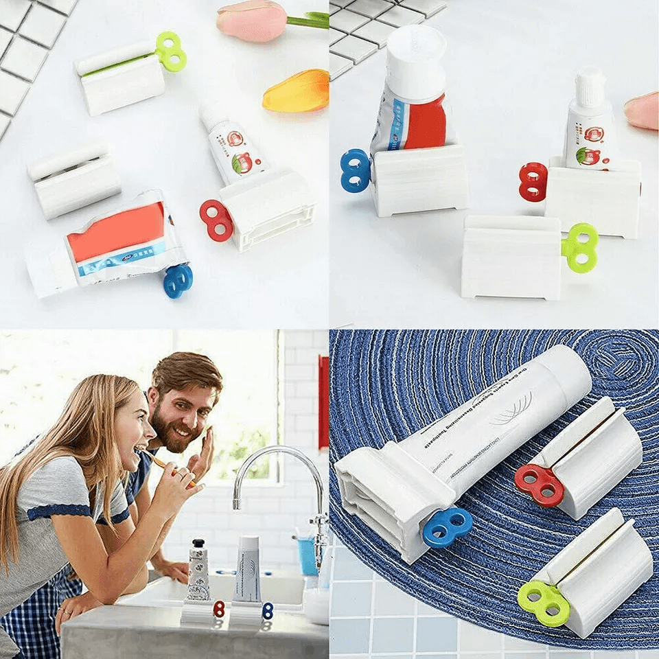 Easy Stand Toothpaste Tube Squeezer Dispenser Set Bathroom Rolling Holder Seat 2