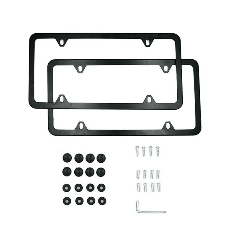 2x High Quality Stainless Steel Metal License Plate Frame Tag Cover Black Slim 4Hole Design Rustpro 1