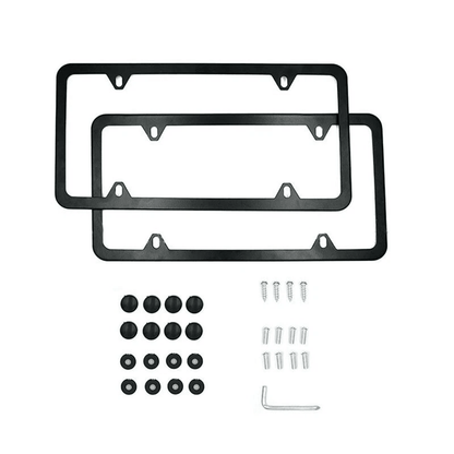 2x High Quality Stainless Steel Metal License Plate Frame Tag Cover Black Slim 4Hole Design Rustpro 1
