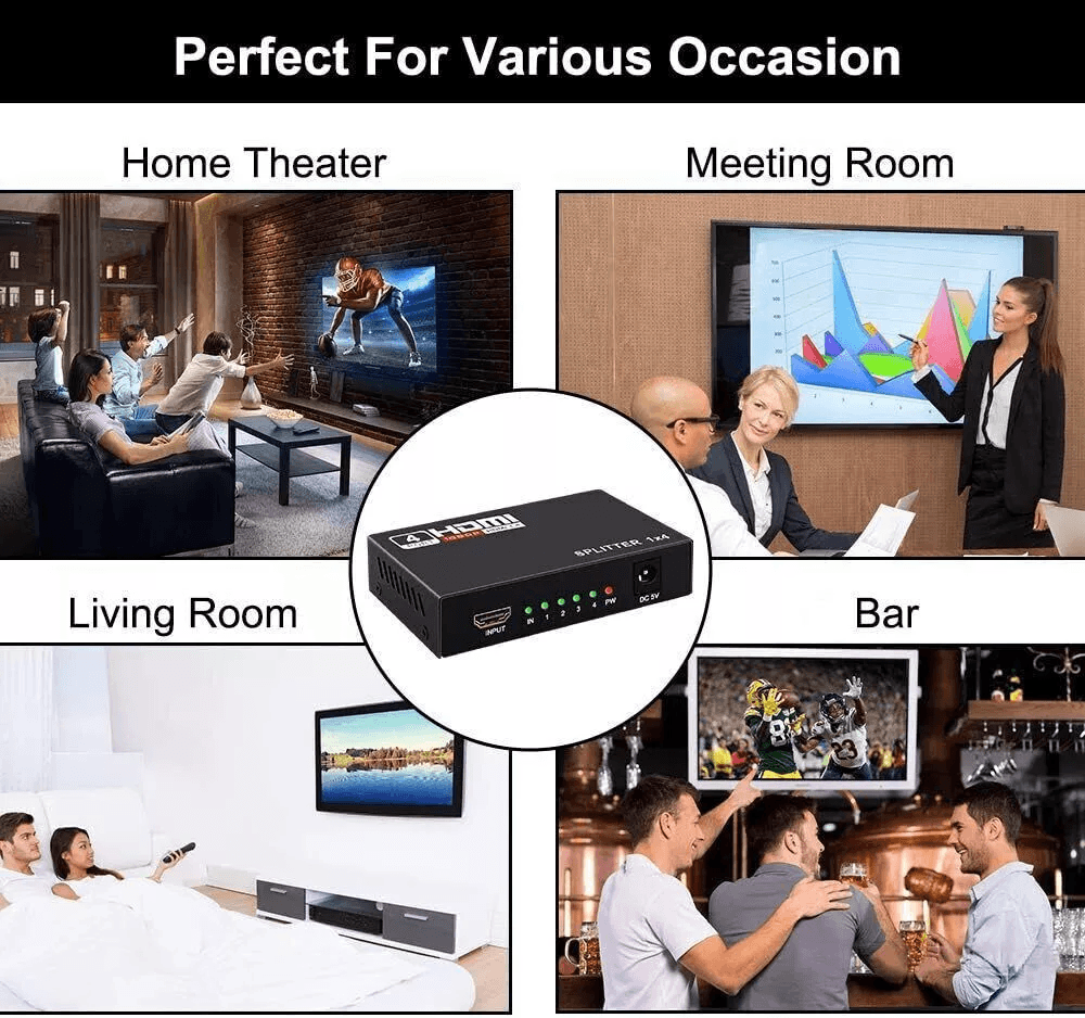 4 Port HDMI 4K Hub Multi Splitter  Amplifier 1 In 4 Out  Supports 3D HD 1080P For HDTV Monitor PS3  4