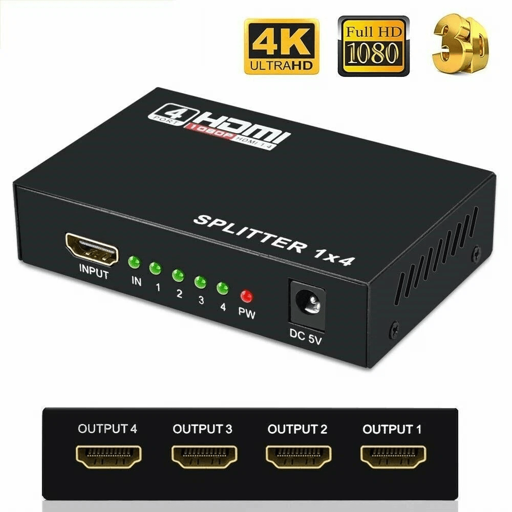 4 Port HDMI 4K Hub Multi Splitter  Amplifier 1 In 4 Out  Supports 3D HD 1080P For HDTV Monitor PS3  6
