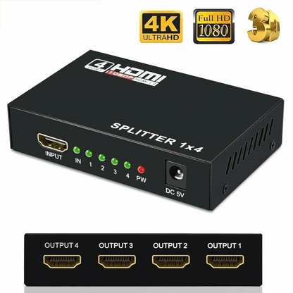 4 Port HDMI 4K Hub Multi Splitter  Amplifier 1 In 4 Out  Supports 3D HD 1080P For HDTV Monitor PS3  6