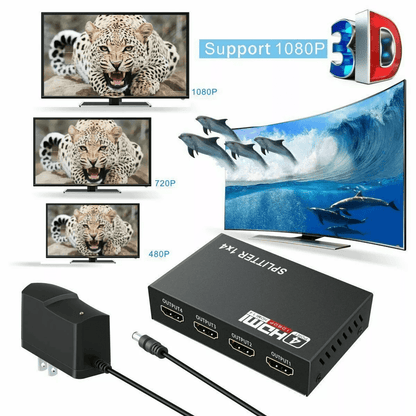4 Port HDMI 4K Hub Multi Splitter & Amplifier 1 In 4 Out | Supports 3D, HD 1080P for HDTV, Monitor, PS3, Laptop, DVD