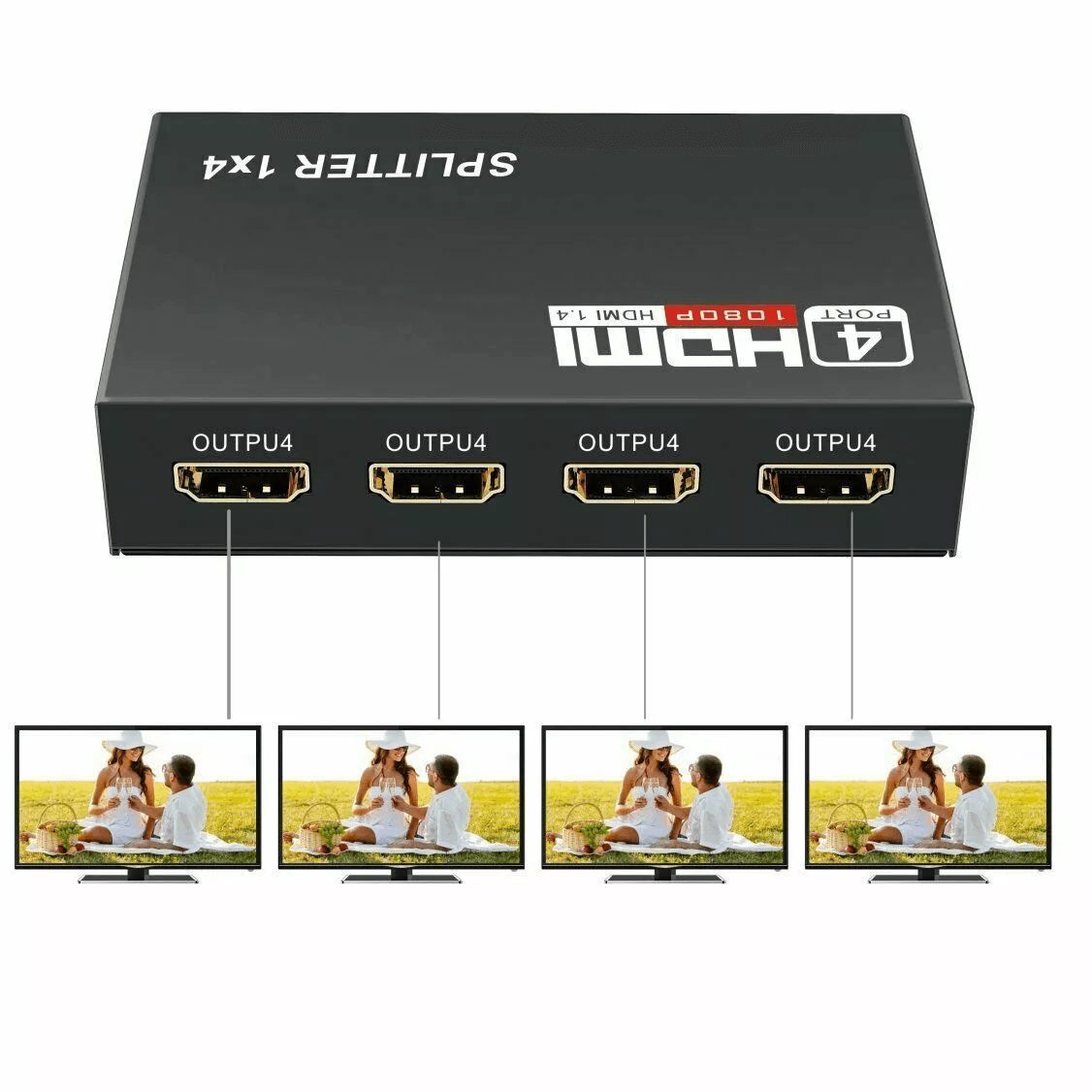 4 Port HDMI 4K Hub Multi Splitter  Amplifier 1 In 4 Out  Supports 3D HD 1080P For HDTV Monitor PS3  5
