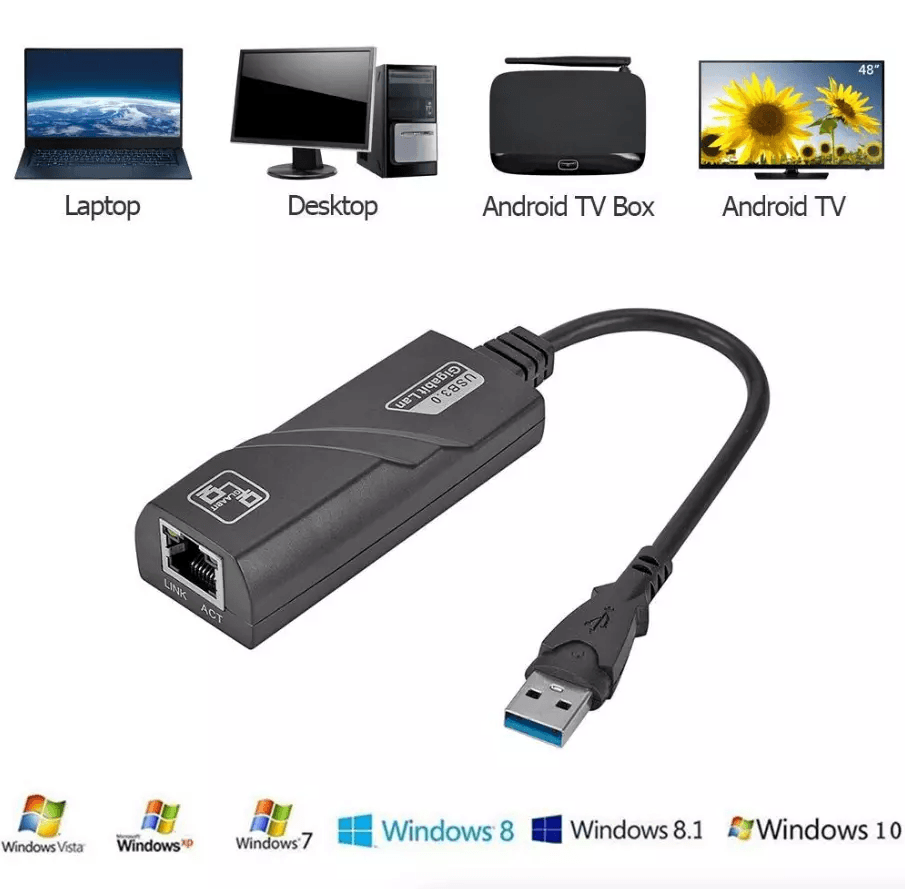 USB 3.0 Gigabit Ethernet LAN RJ45 1000Mbps Network Adapter for Windows PC Mac Chromebook Linux
