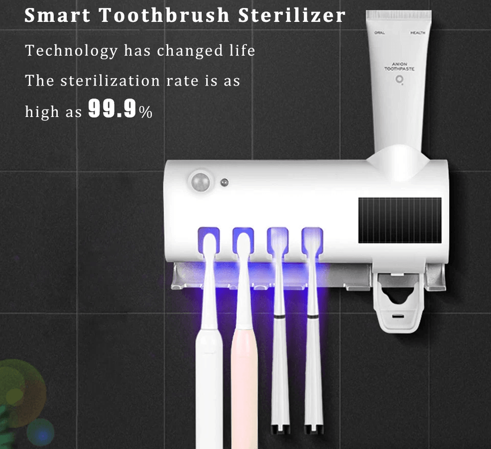 UV Toothbrush Sterilizer Holder With Automatic Toothpaste Dispenser PIR Sensor Dual Charging 2